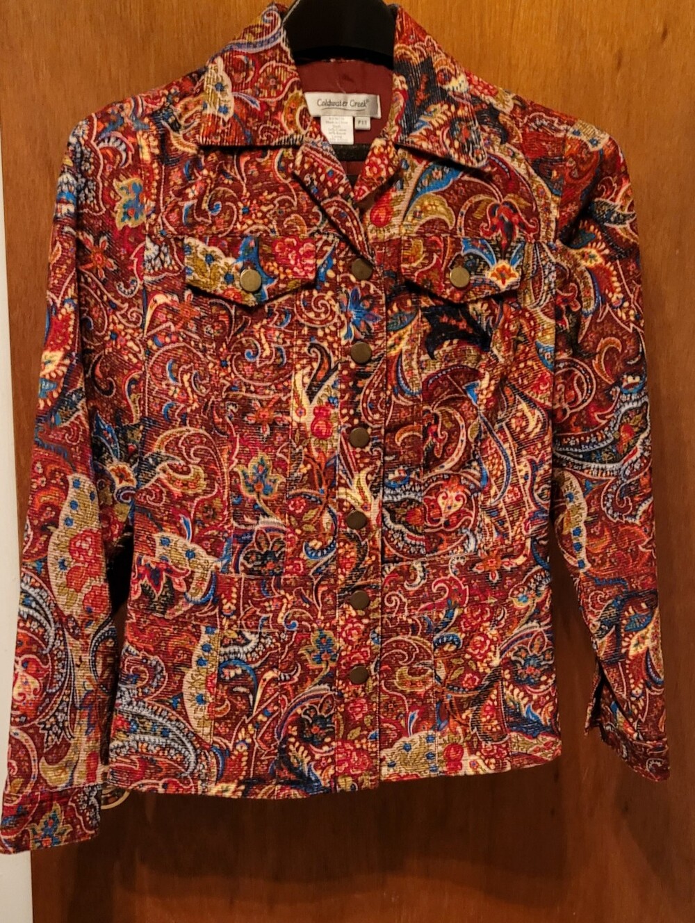 Coldwater Creek Women's Red Paisley Corduroy Jacket